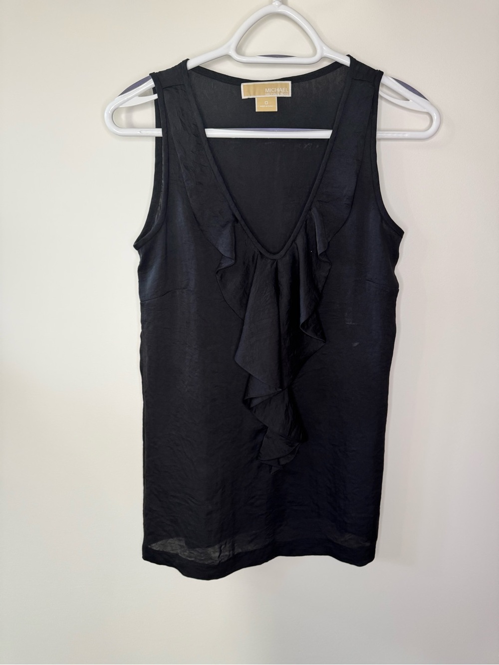 Michael Kors Black Sleeveless Ruffle V-Neck Camisole